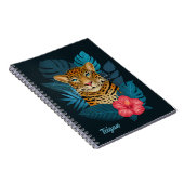  Oerwoud Leopard Floral Art | Blauw | Naam Notitieboek (Rechterzijde)