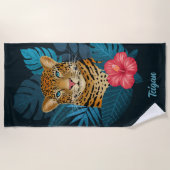  Oerwoud Leopard Floral Art | Blauw | Naam Strandlaken (Voorkant)