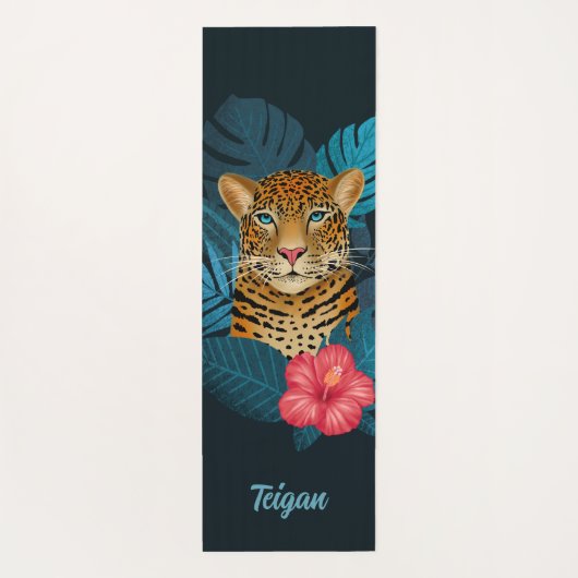  Oerwoud Leopard Floral Art | Blauw | Naam Yogamat (Achterkant)