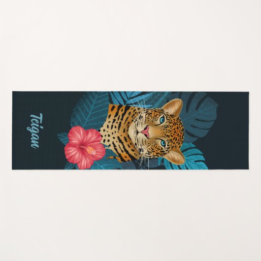  Oerwoud Leopard Floral Art | Blauw | Naam Yogamat (Voorkant (horizontaal))