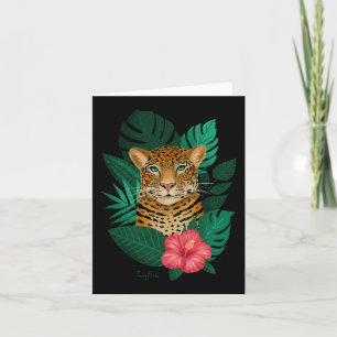  Oerwoud Leopard Floral Art   Groen Zwart Notitiekaartje