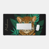  Oerwoud Leopard Floral Art | Zwart | Naam Bureaumat (Keyboard & Muis)