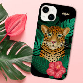  Oerwoud Leopard Floral Art | Zwart | Naam Case-Mate iPhone Case