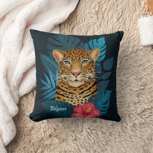  Oerwoud Leopard Floral Art | Zwart | Naam Kussen (Deken)