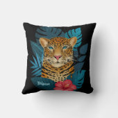  Oerwoud Leopard Floral Art | Zwart | Naam Kussen (Achterkant)