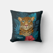  Oerwoud Leopard Floral Art | Zwart | Naam Kussen (Voorkant)