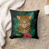  Oerwoud Leopard Floral Art | Zwart | Naam Kussen (Deken)