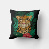  Oerwoud Leopard Floral Art | Zwart | Naam Kussen (Achterkant)