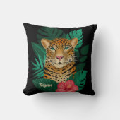  Oerwoud Leopard Floral Art | Zwart | Naam Kussen (Voorkant)