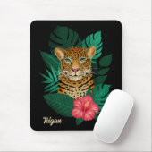  Oerwoud Leopard Floral Art | Zwart | Naam Muismat (Met muis)