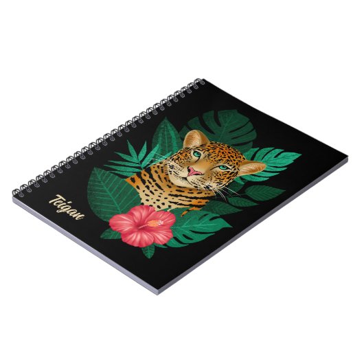  Oerwoud Leopard Floral Art | Zwart | Naam Notitieboek (Linkerzijde)