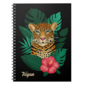  Oerwoud Leopard Floral Art | Zwart | Naam Notitieboek (Voorkant)