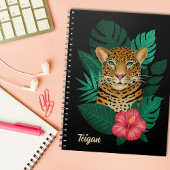  Oerwoud Leopard Floral Art | Zwart | Naam Notitieboek