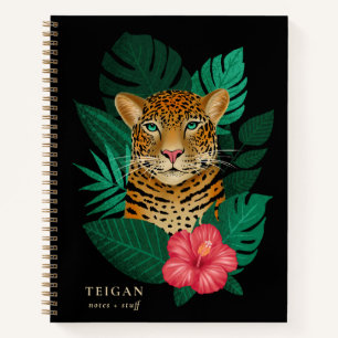  Oerwoud Leopard Floral Art   Zwart   Naam Notitieboek
