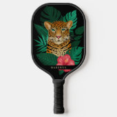 Oerwoud Leopard Floral Art | Zwart | Naam Pickleball Paddle (Voorkant)