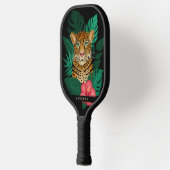 Oerwoud Leopard Floral Art | Zwart | Naam Pickleball Paddle (Links)