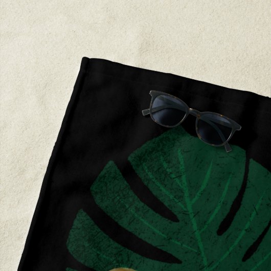  Oerwoud Leopard Floral Art | Zwart | Naam Strandlaken (In situ)