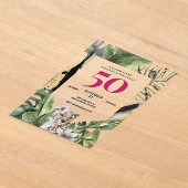 Oerwoud Leopard Roze 50ste Verjaardagsfeest Acryl Uitnodigingen (Laagn)