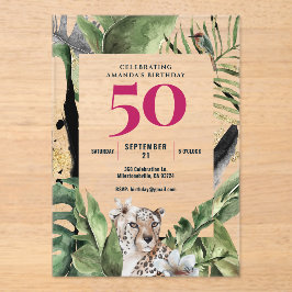 Oerwoud Leopard Roze 50ste Verjaardagsfeest Acryl Uitnodigingen