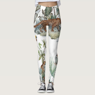 Oerwoud Leopard Waterverf Tropische Scène Leggings