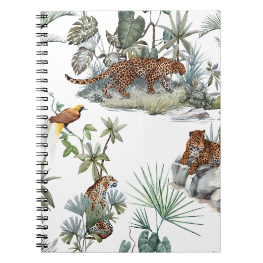 Oerwoud Leopard Waterverf Tropische Scène Notitieboek (Voorkant)