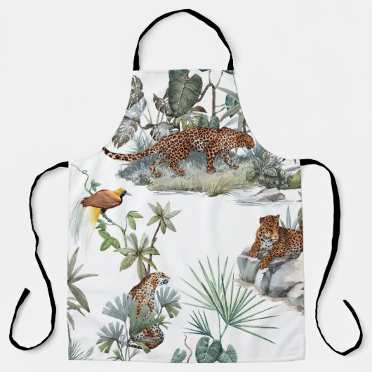 Oerwoud Leopard Waterverf Tropische Scène Schort (Voorkant)