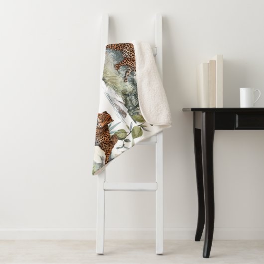 Oerwoud Leopard Waterverf Tropische Scène Sherpa Deken (In situ)