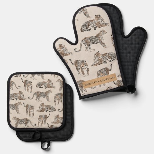 Oerwoud Leopard Wild Animal Pattern Ovenwant & Pannenlap Set (Voorkant / Achterkant)