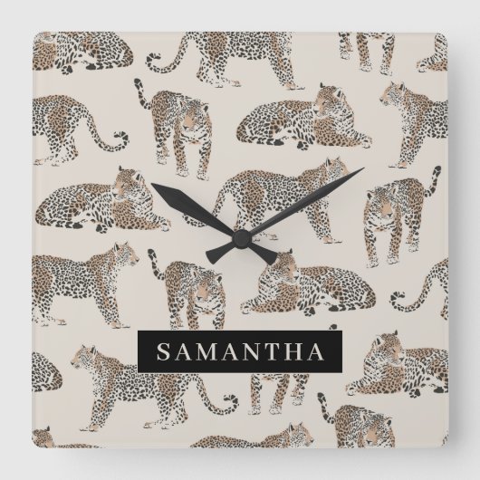 Oerwoud Leopard Wild Animal Pattern Vierkante Klok (Voorkant)