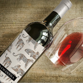 Oerwoud Leopard Wild Animal Pattern Wijn Etiket