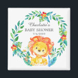 Oerwoud Lion Baby shower Favor Magnet<br><div class="desc">Leuke oerwouden leeuwenmagneet voor een Neutraal,  meisje of jongen baby shower. Wijzig de achtergrond door te klikken op aanpassen & gebruik onze kleurkiezer!. Overeenkomende objecten beschikbaar in onze winkel.</div>