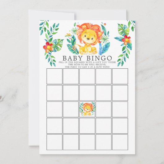 Oerwoud Lion BINGO Baby shower Game Kaart (Voorkant)