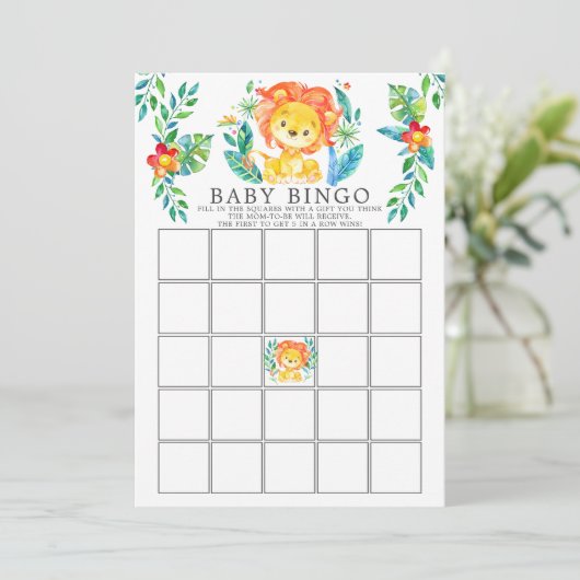 Oerwoud Lion BINGO Baby shower Game Kaart (Staand voorkant)
