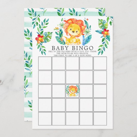 Oerwoud Lion BINGO Baby shower Game Kaart (Voorkant / Achterkant)