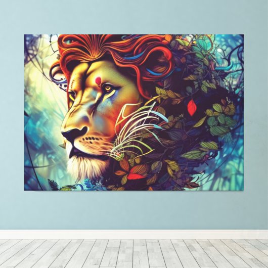 Oerwoud Lion Canvas afdrukken (Insitu (Houten vloer))