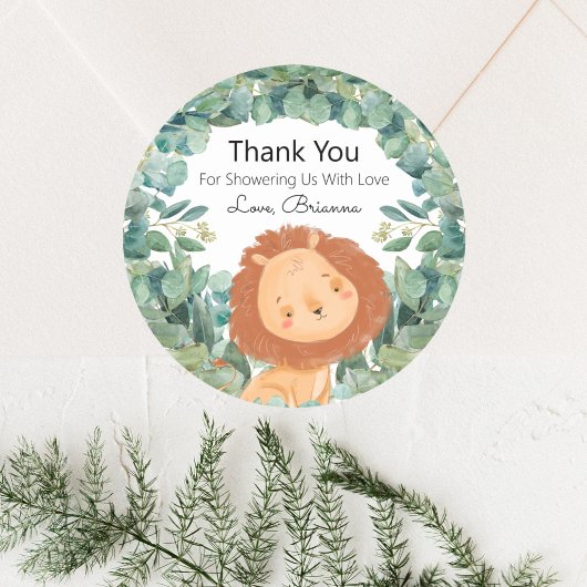 Oerwoud Lion Greenery Baby shower Hartelijk dank Ronde Sticker