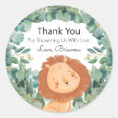 Oerwoud Lion Greenery Baby shower Hartelijk dank Ronde Sticker (Voorkant)