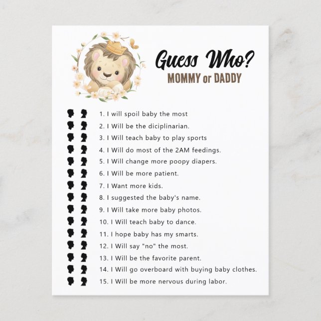 Oerwoud Lion King Raad wie mama of papa spel (Voorkant)