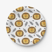 Oerwoud Lion Pattern met Kinder naam Birthday Papieren Bordje (Voorkant)