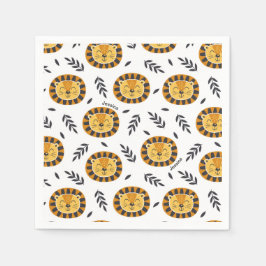 Oerwoud Lion Pattern met Kinder naam Birthday Servet