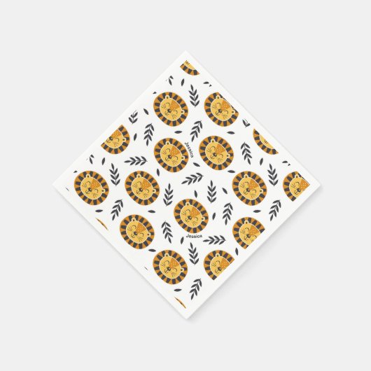 Oerwoud Lion Pattern met Kinder naam Birthday Servet (Hoek)