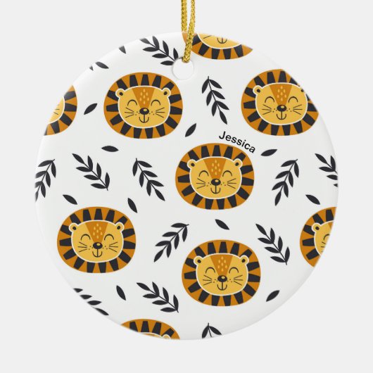 Oerwoud Lion Pattern met Kinder naam Kerstmis Keramisch Ornament (Voorkant)