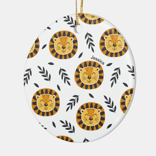 Oerwoud Lion Pattern met Kinder naam Kerstmis Keramisch Ornament (Links)