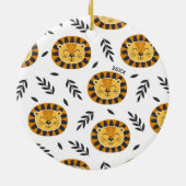 Oerwoud Lion Pattern met Kinder naam Kerstmis Keramisch Ornament (Achterkant)