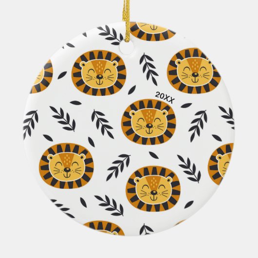 Oerwoud Lion Pattern met Kinder naam Kerstmis Keramisch Ornament (Achterkant)