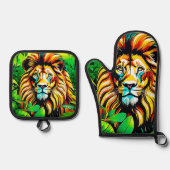 Oerwoud Lion Pop Art Design Ovenwant & Pannenlap Set (Voorkant)