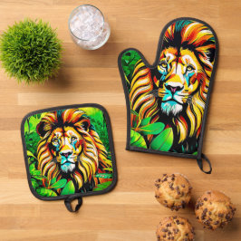 Oerwoud Lion Pop Art Design Ovenwant & Pannenlap Set