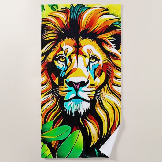Oerwoud Lion Pop Art Design Strandlaken (Voorkant)