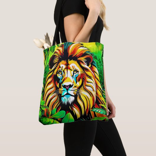 Oerwoud Lion Pop Art Design Tote Bag (Dichtbij)
