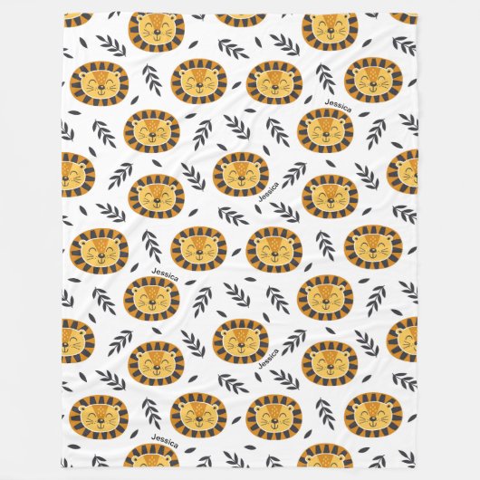 Oerwoud-lionpatroon met Kinder naam Fleece Deken (Voorkant)